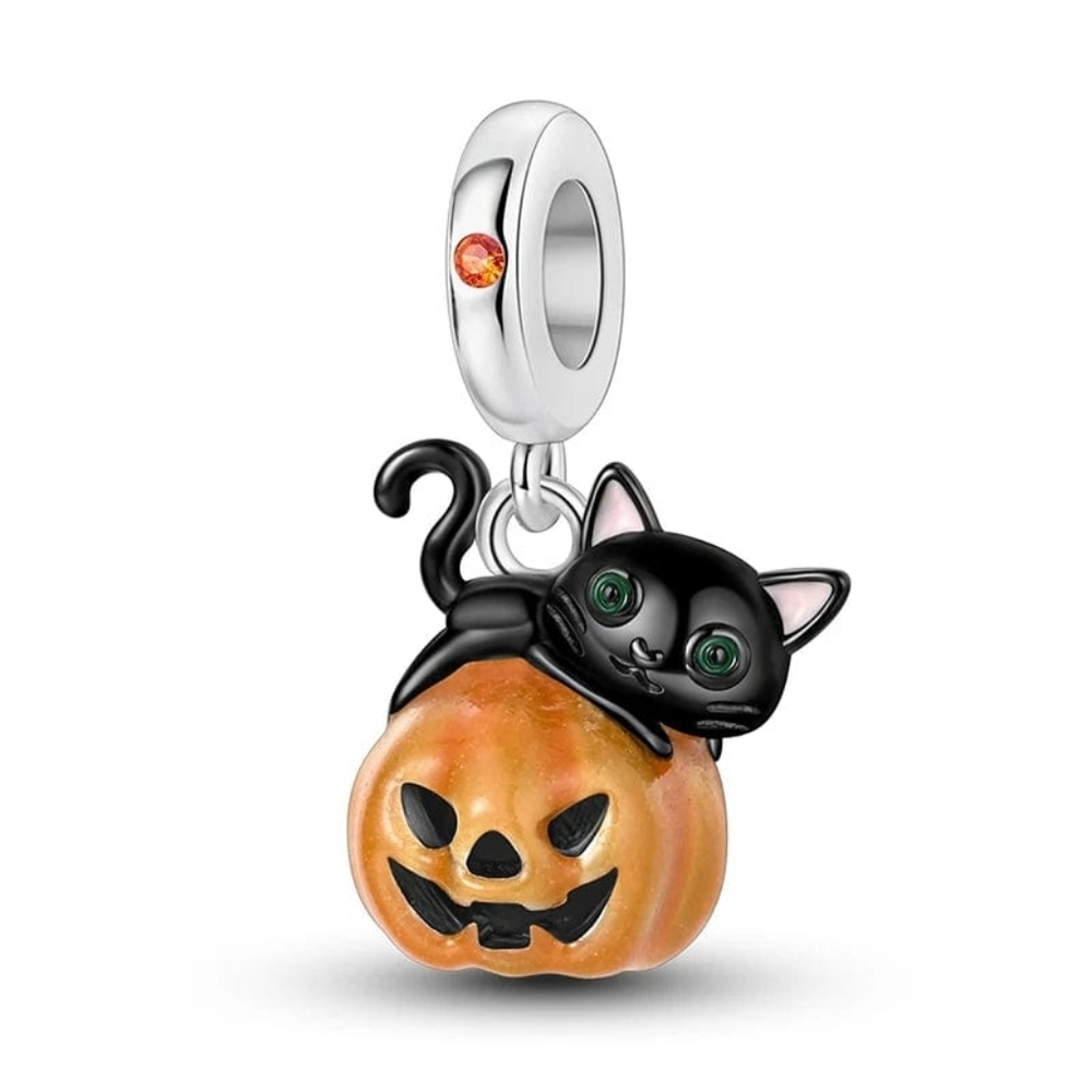 Black Cat on Pumpkin Glow-in-the-dark Dangle Charm